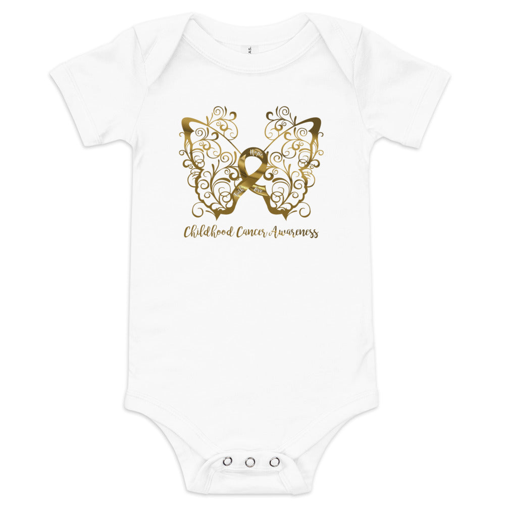 Childhood Cancer Awareness Filigree Butterfly Baby Short Sleeve One Piece