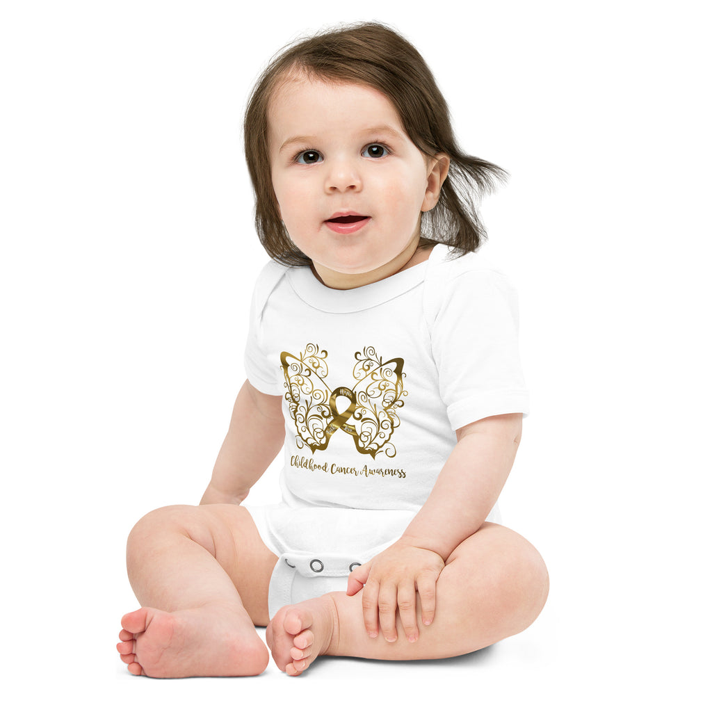 Childhood Cancer Awareness Filigree Butterfly Baby Short Sleeve One Piece