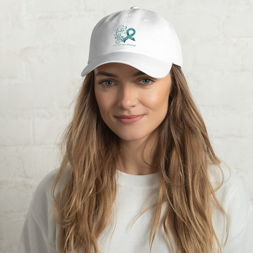 Ovarian Cancer Awareness Heart Dad Hat (Embroidered Design) (Several Colors Available)