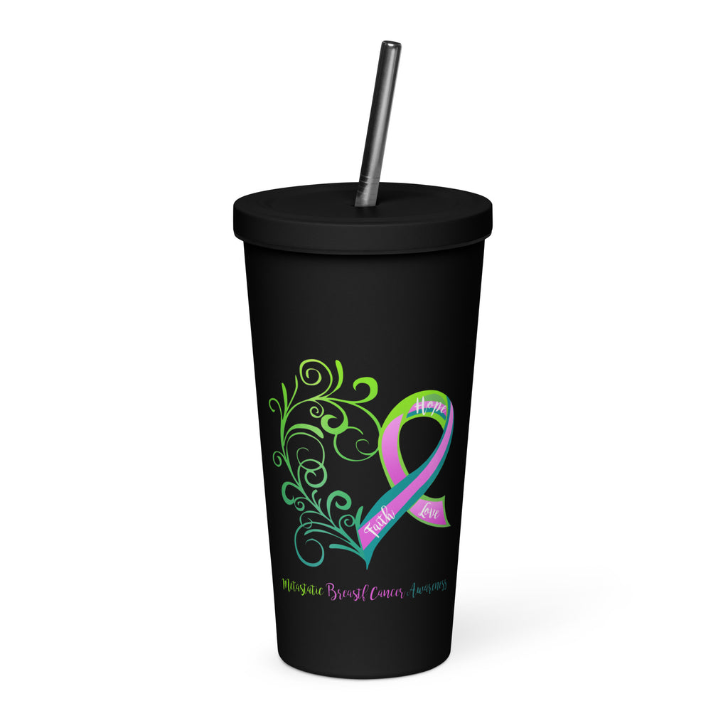 Metastatic Breast Cancer Awareness Heart Insulated tumbler with a straw (Several Colors Available)