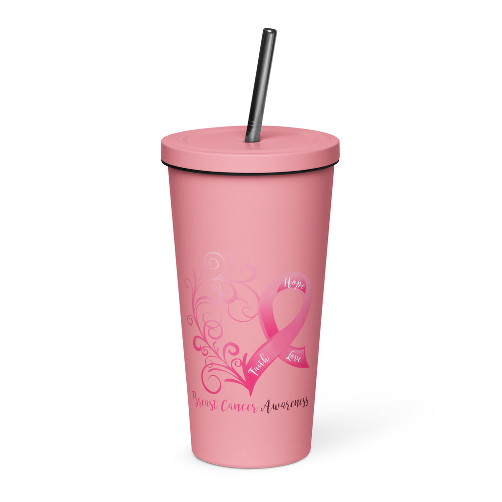Breast Cancer Awareness Heart Insulated tumbler with a straw