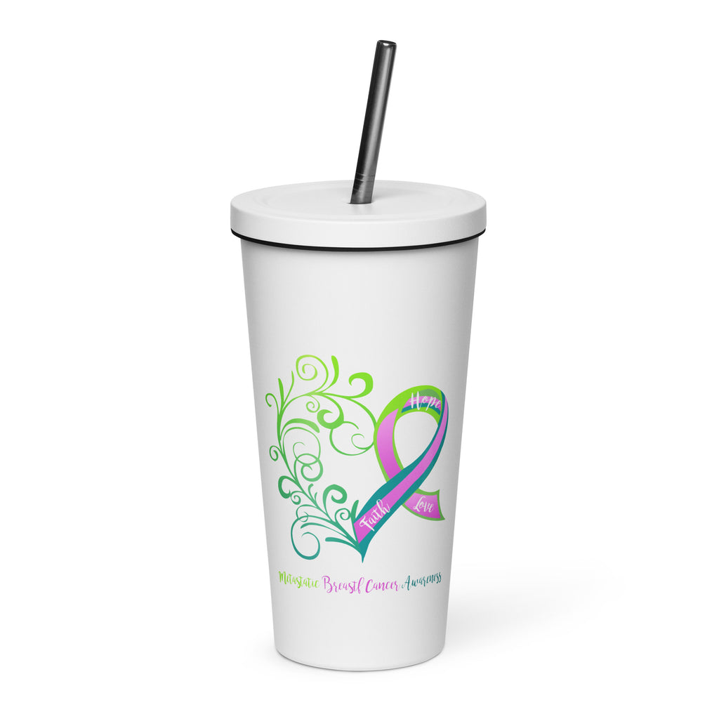 Metastatic Breast Cancer Awareness Heart Insulated tumbler with a straw (Several Colors Available)