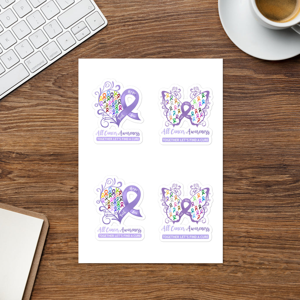 All Cancer Awareness Heart & Butterfly Sticker sheet (4 Stickers Total)