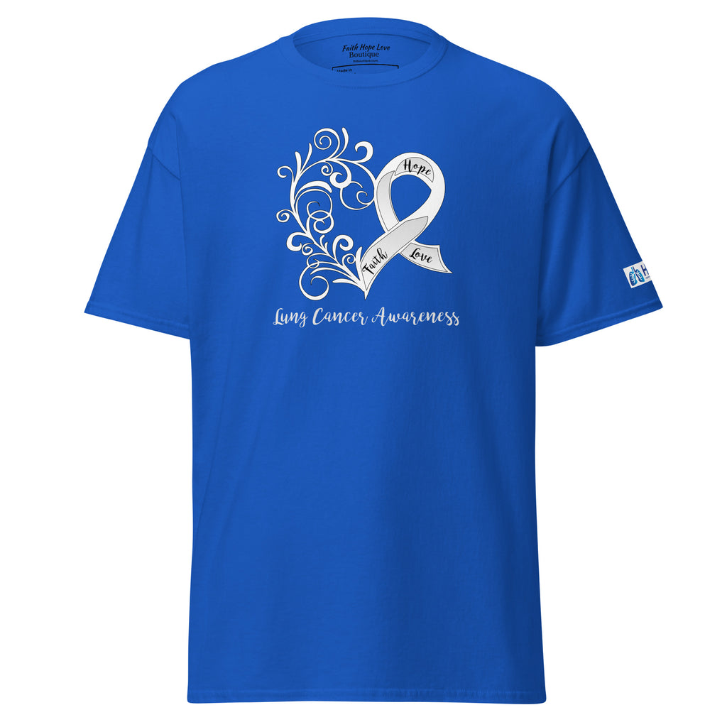 Lung Cancer Awareness Heart / HPM Sleeve Logo Gildan T-Shirt (Royal)