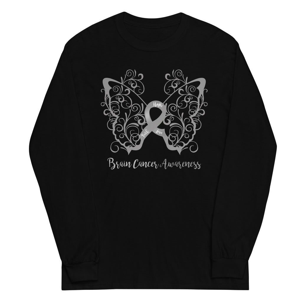 Brain Cancer Awareness Filigree Butterfly Plus Size Long Sleeve Shirt - Several Colors Available