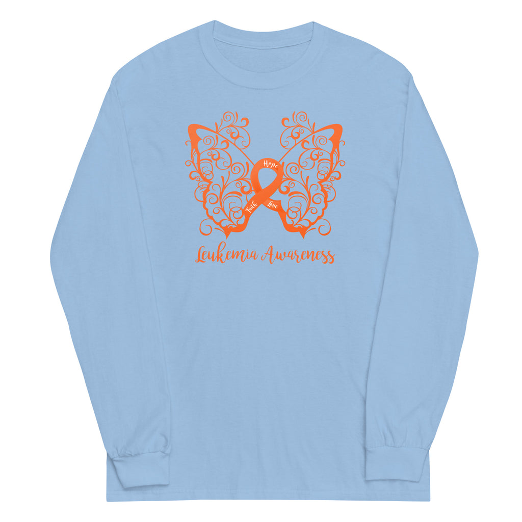 Leukemia Awareness Filigree Butterfly Plus Size Long Sleeve Shirt