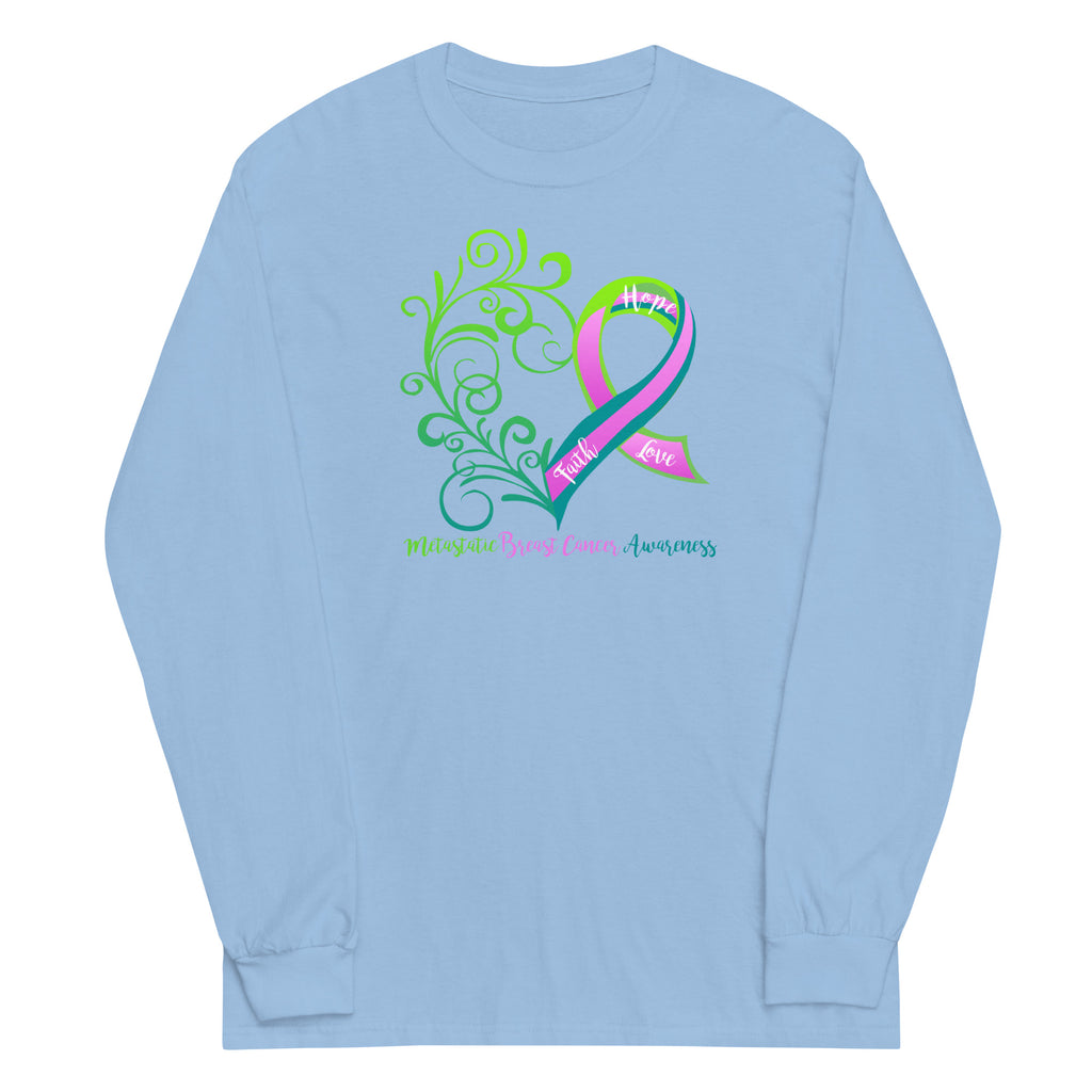 Metastatic Breast Cancer Awareness Heart Plus Size Long Sleeve Shirt (Several Colors Available)