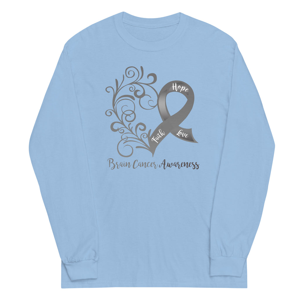 Brain Cancer Awareness Heart Plus Size Long Sleeve Shirt - Several Colors Available