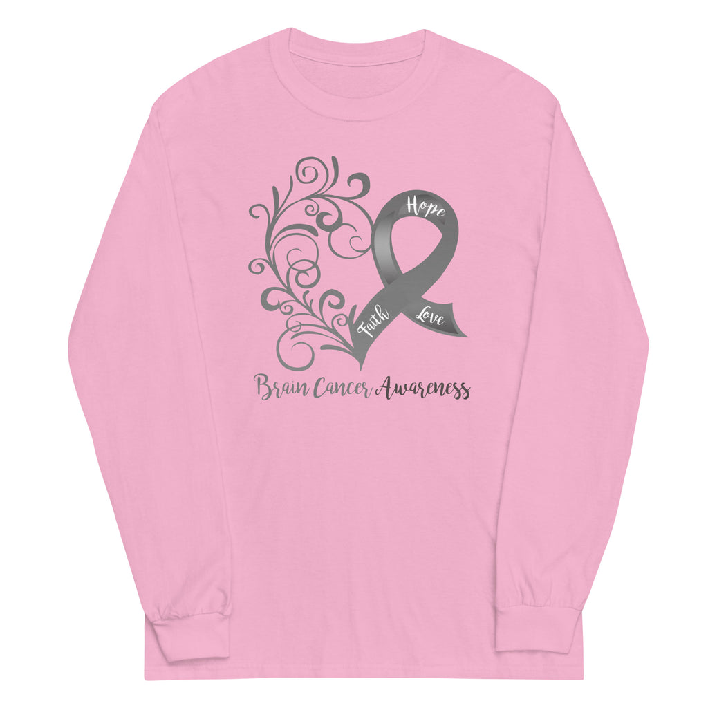 Brain Cancer Awareness Heart Plus Size Long Sleeve Shirt - Several Colors Available