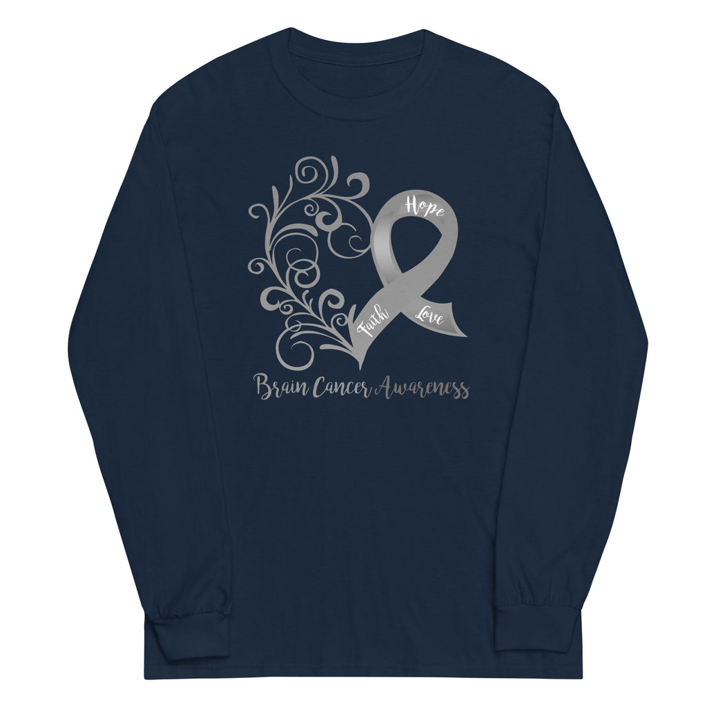 Brain Cancer Awareness Heart Plus Size Long Sleeve Shirt - Several Colors Available