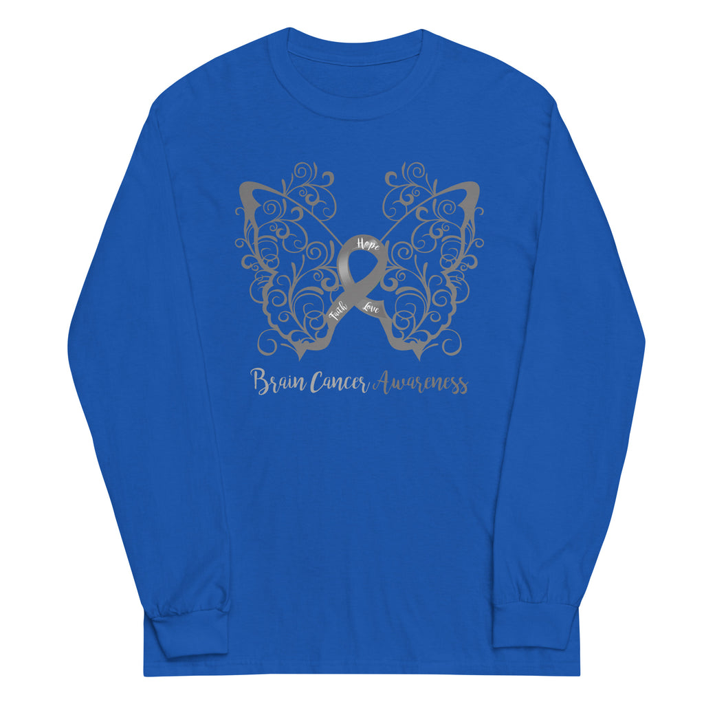 Brain Cancer Awareness Filigree Butterfly Plus Size Long Sleeve Shirt - Several Colors Available