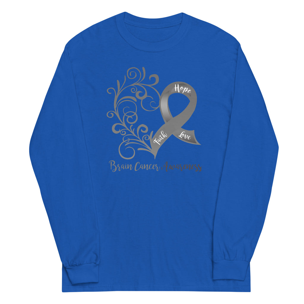 Brain Cancer Awareness Heart Plus Size Long Sleeve Shirt - Several Colors Available