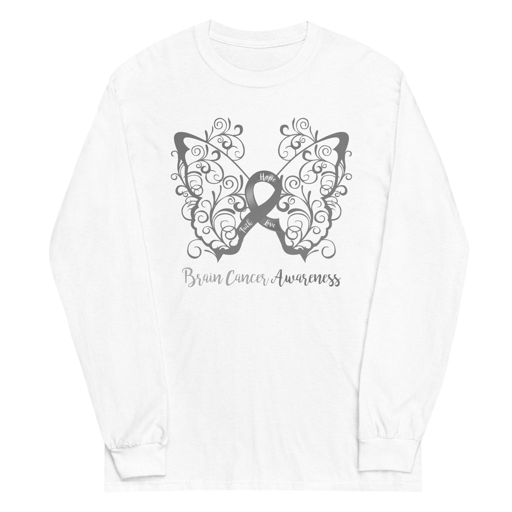 Brain Cancer Awareness Filigree Butterfly Plus Size Long Sleeve Shirt - Several Colors Available