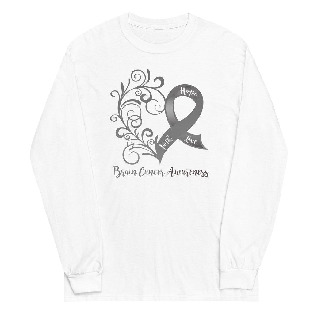 Brain Cancer Awareness Heart Plus Size Long Sleeve Shirt - Several Colors Available