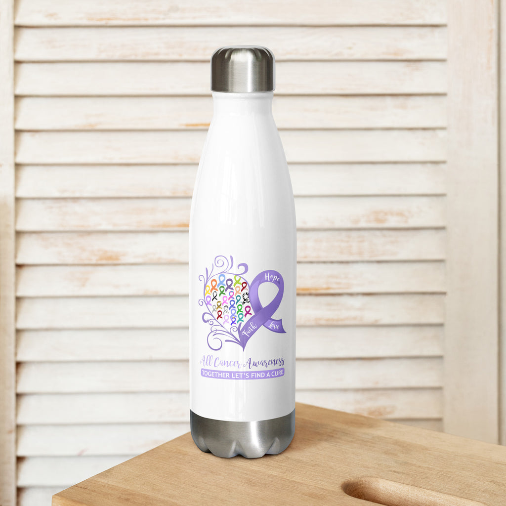 All Cancer Awareness Heart Stainless Steel Water Bottle
