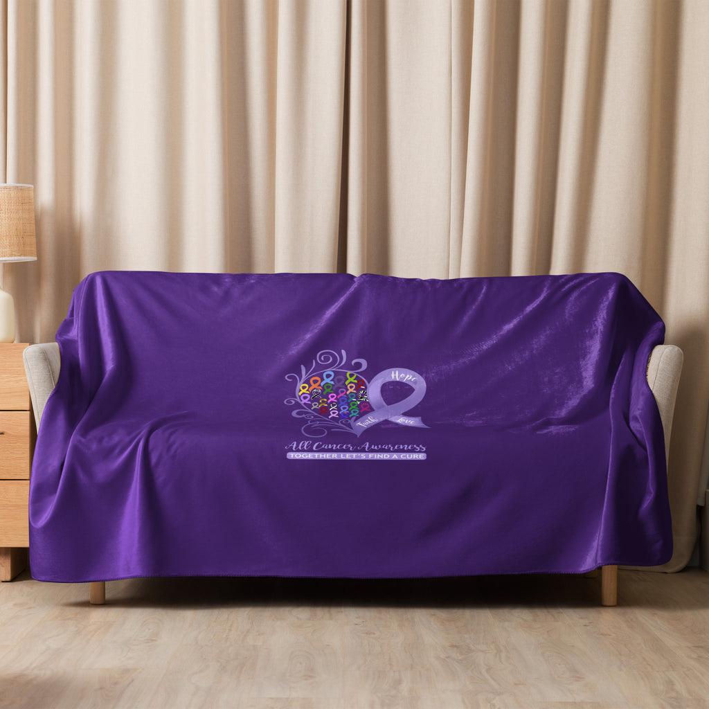 All Cancer Awareness Dark Purple Sherpa Blanket (60 x 80)