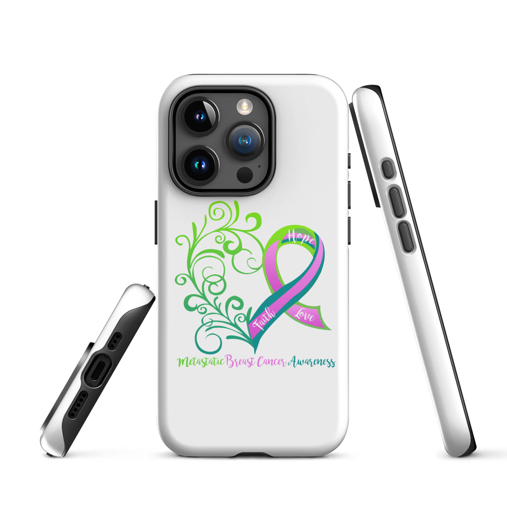 Metastatic Breast Cancer Awareness Heart Tough Case for iPhone® (Several Models Available)(NON-RETURNABLE)
