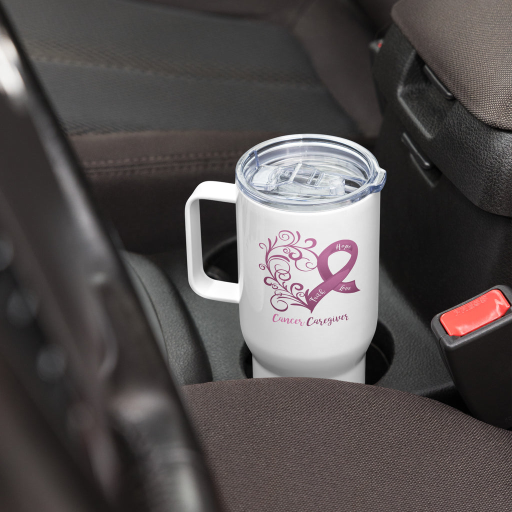 Cancer Caregiver Heart Travel Mug with a Handle