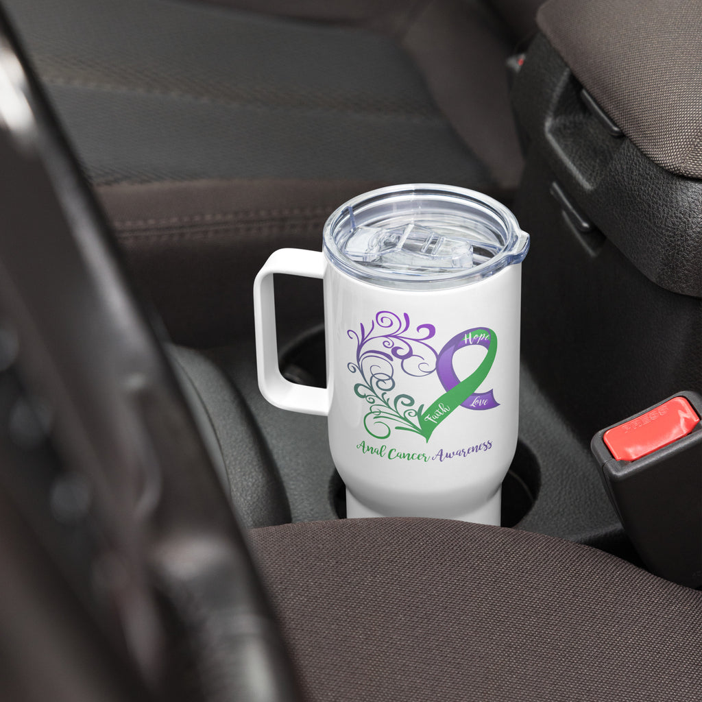 Anal Cancer Awareness Heart Travel Mug with a Handle