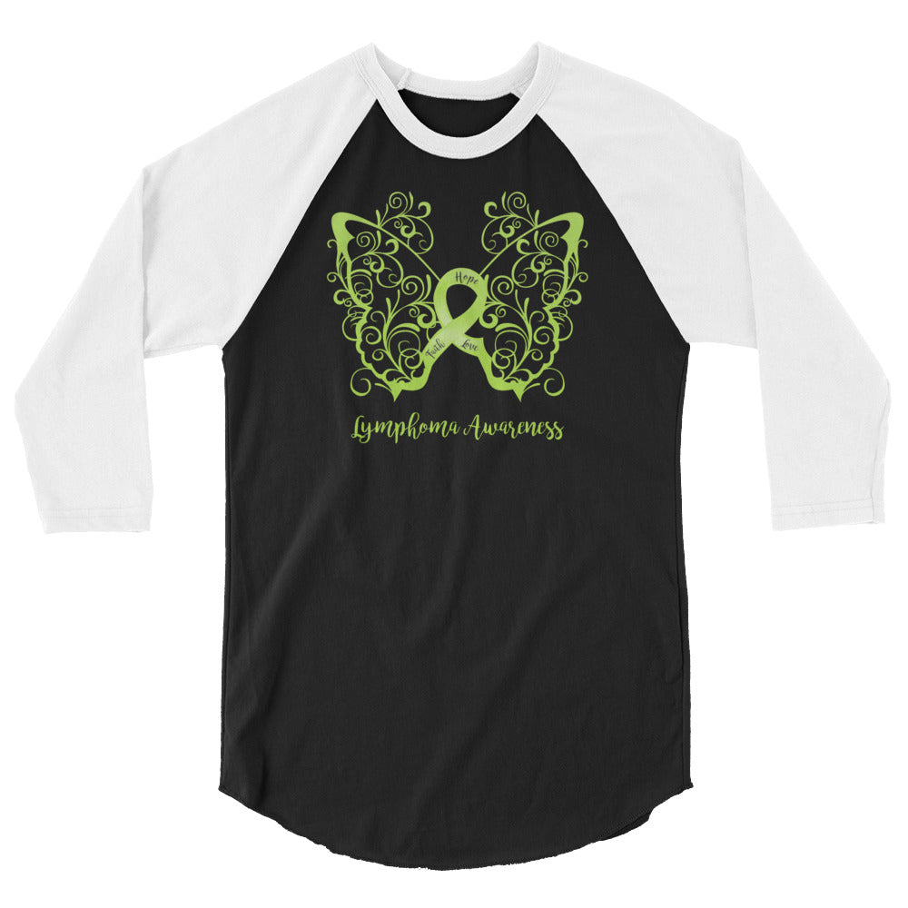 Lymphoma Awareness Filigree Butterfly 3/4 Sleeve Raglan Shirt