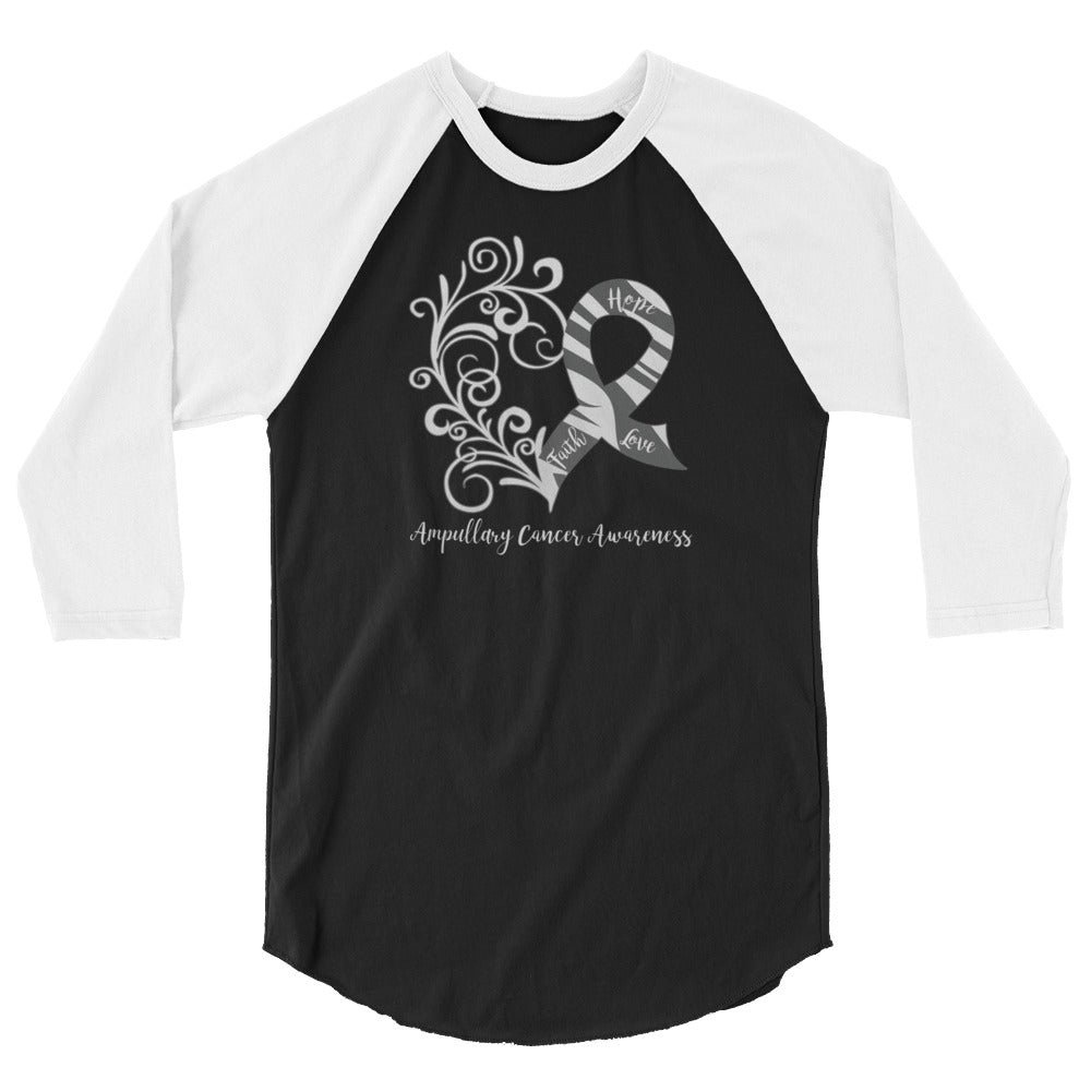 Ampullary Cancer Awareness Heart 3/4 Sleeve Raglan Shirt (Several Colors Available)