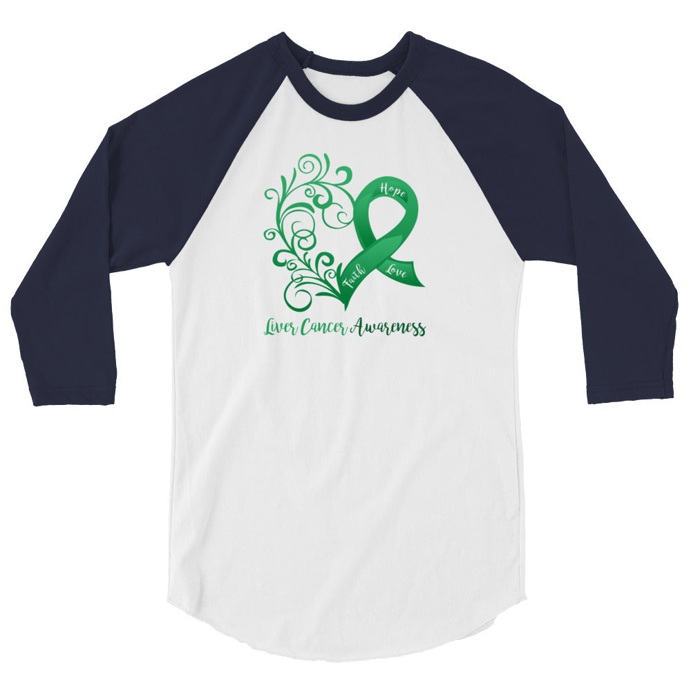Liver Cancer Awareness Heart 3/4 Sleeve Raglan Shirt
