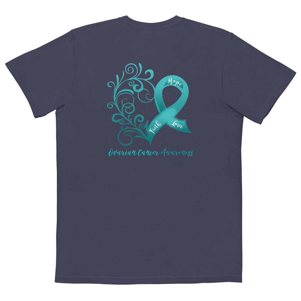 Ovarian Cancer Awareness Heart / resilient warrior Garment-Dyed Pocket T-Shirt (2-Sided Design)