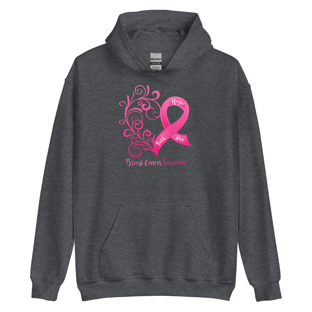 Breast Cancer "Survivor" Heart Hoodie (Several Colors Available)