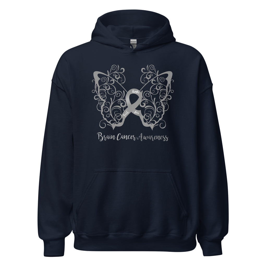 Brain Cancer Awareness Filigree Butterfly Hoodie - Several Colors Available