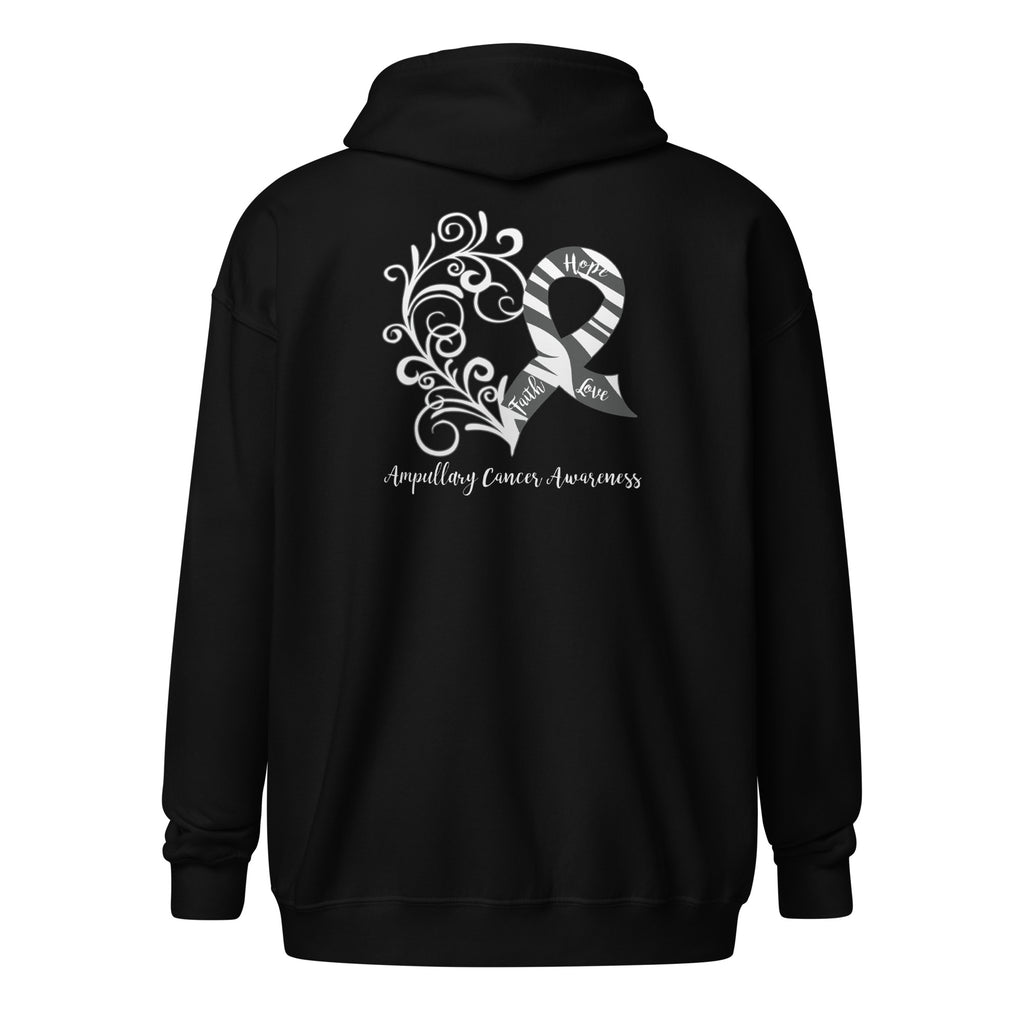 Ampullary Cancer Awareness Heart Heavy Blend Zip Hoodie (Design Displayed on Back) (Several Colors Available)