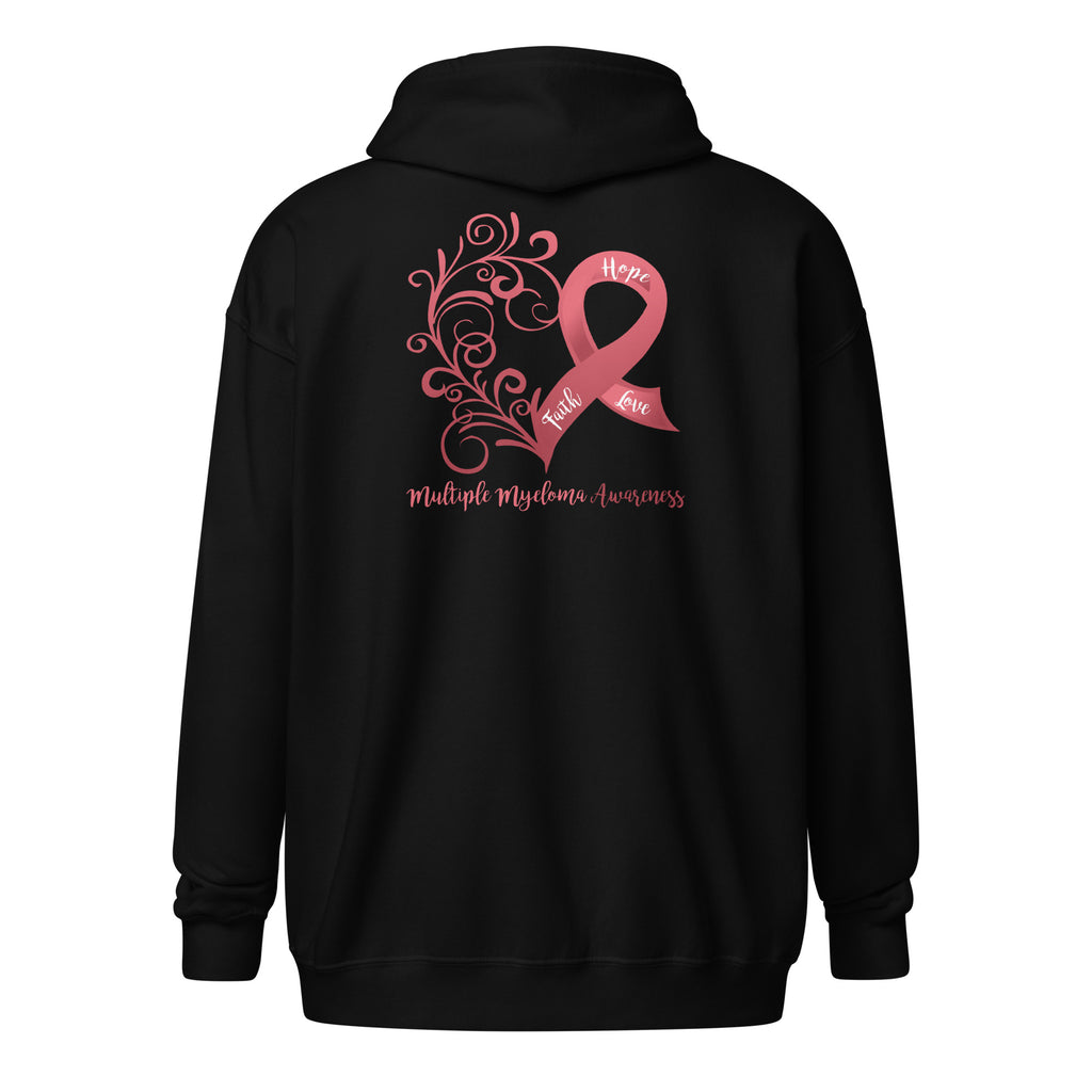 Multiple Myeloma Awareness Heart Heavy Blend Zip Hoodie (Design on Back) - Several Colors Available