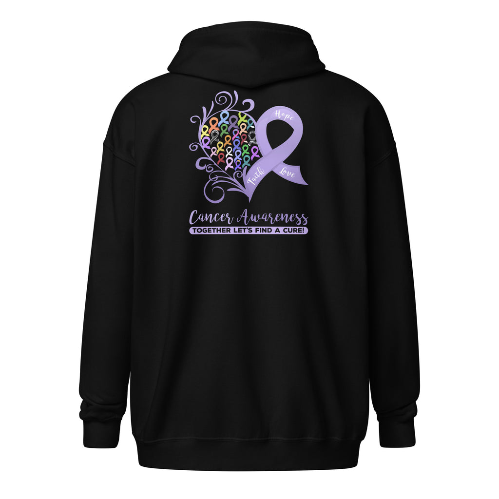 All Cancer Awareness Heart Heavy Blend Zip Hoodie (Several Colors Available)