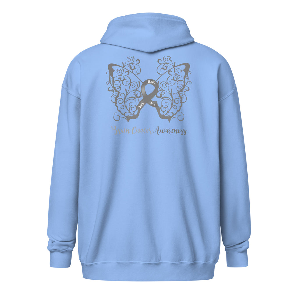 Brain Cancer Awareness Filigree Butterfly Heavy Blend Zip Hoodie