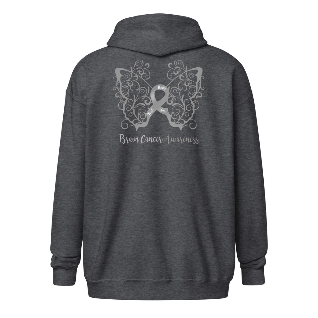 Brain Cancer Awareness Filigree Butterfly Heavy Blend Zip Hoodie