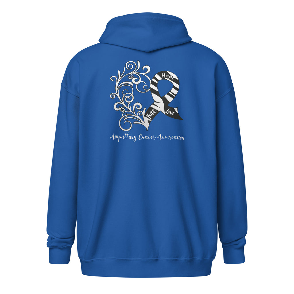 Ampullary Cancer Awareness Heart Heavy Blend Zip Hoodie (Design Displayed on Back) (Several Colors Available)