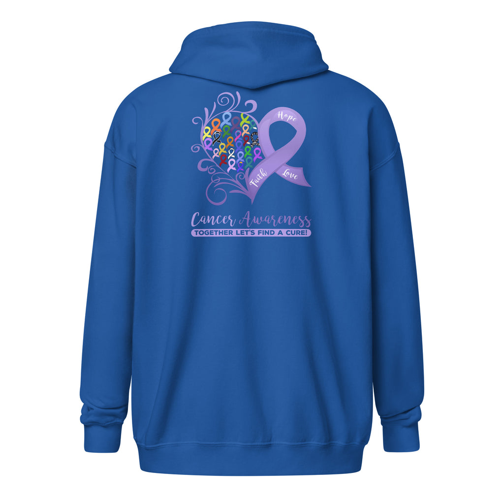 All Cancer Awareness Heart Heavy Blend Zip Hoodie (Several Colors Available)