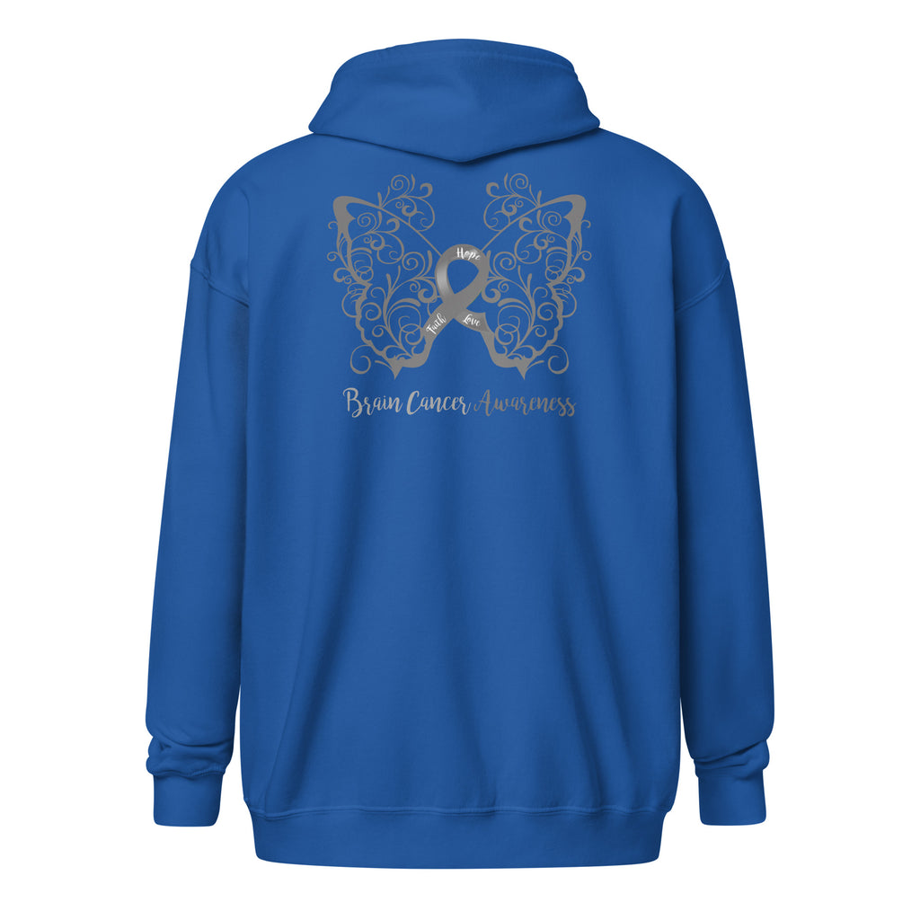 Brain Cancer Awareness Filigree Butterfly Heavy Blend Zip Hoodie