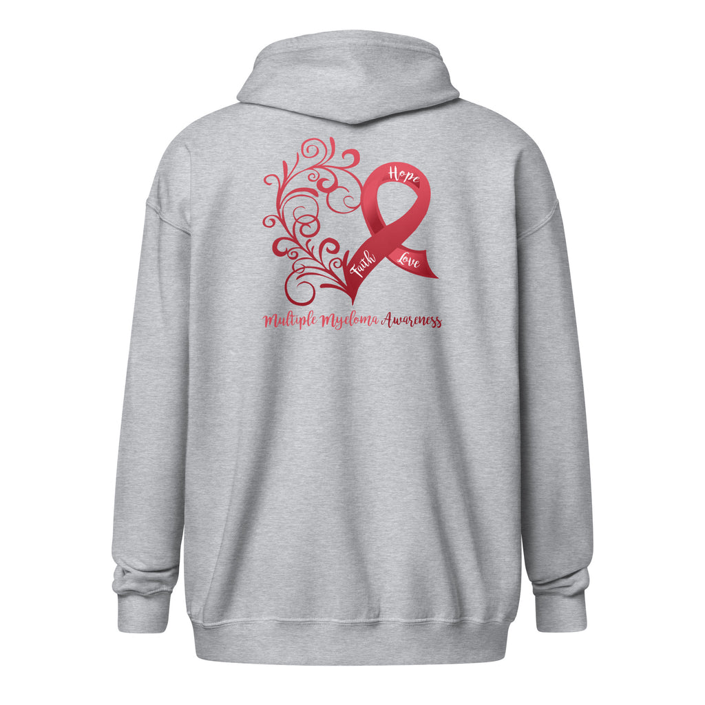 Multiple Myeloma Awareness Heart Heavy Blend Zip Hoodie (Design on Back) - Several Colors Available