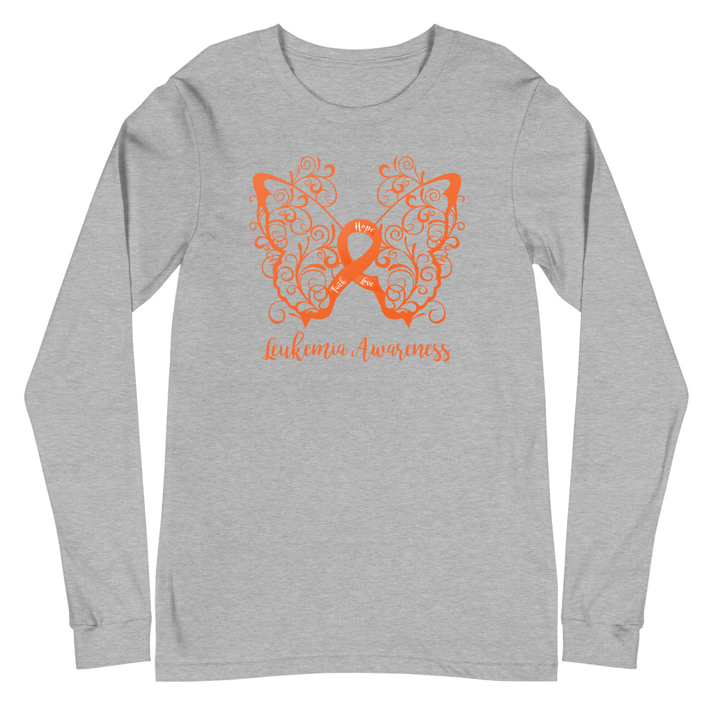 Leukemia Awareness Filigree Butterfly Long Sleeve Tee (Several Colors Available)