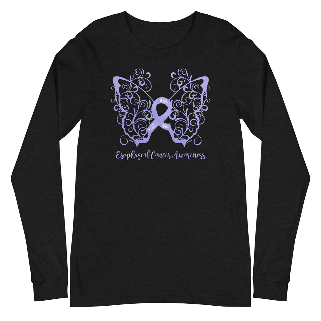 Esophageal Cancer Awareness Filigree Butterfly Long Sleeve Tee (Several Colors Available)