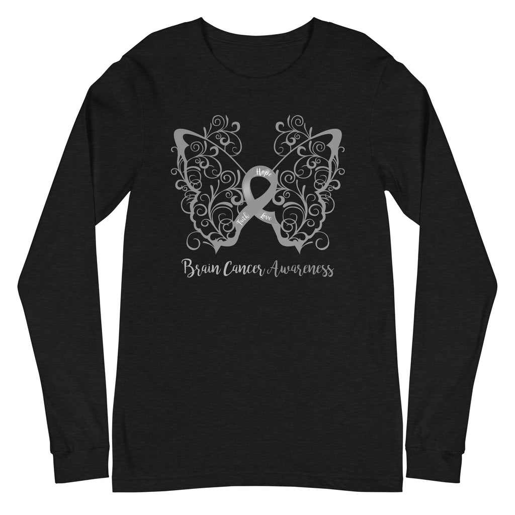 Brain Cancer Awareness Filigree Butterfly Long Sleeve Tee - Several Colors Available