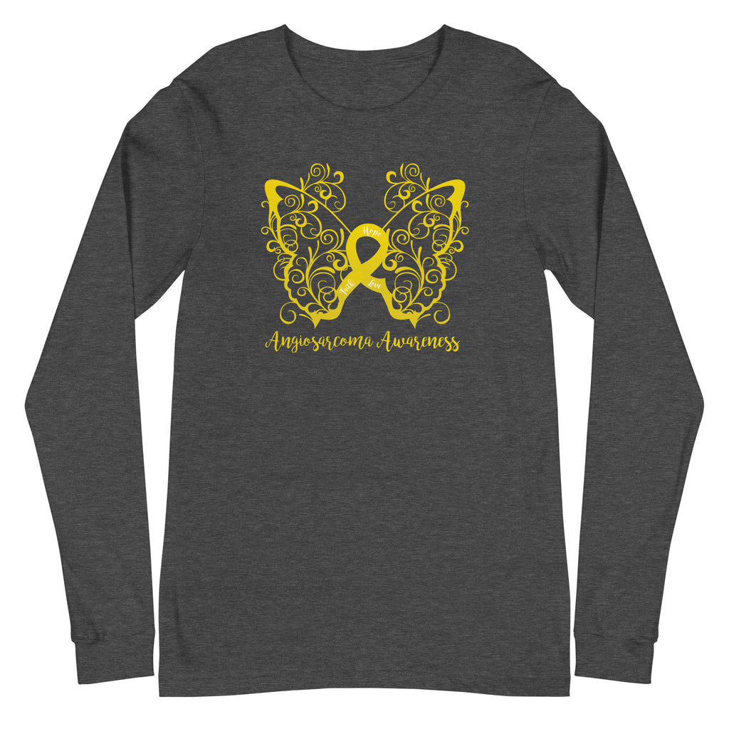 Angiosarcoma Awareness Filigree Butterfly Long Sleeve Tee (Several Colors Available)