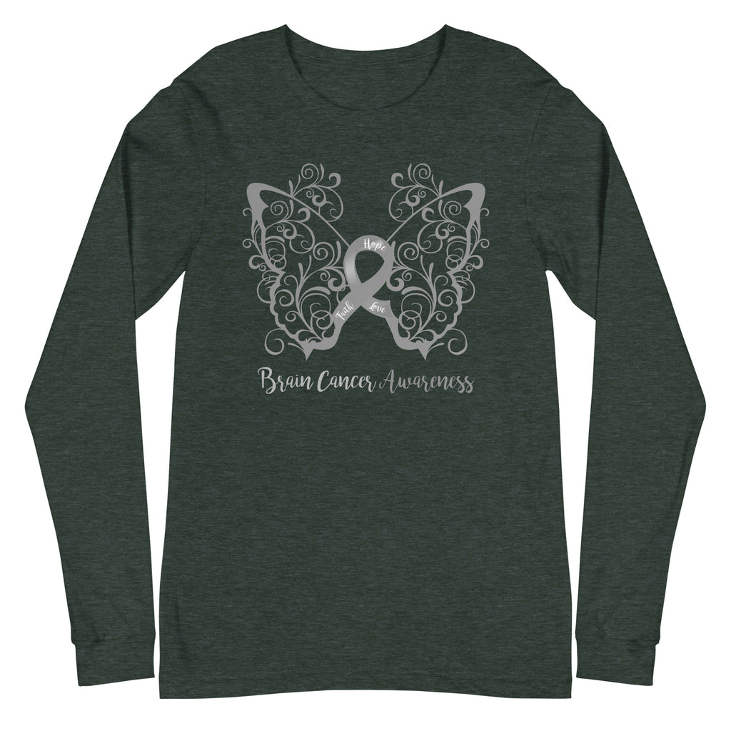 Brain Cancer Awareness Filigree Butterfly Long Sleeve Tee - Several Colors Available