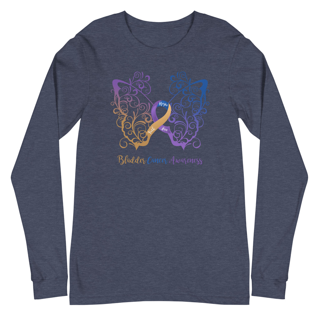 Bladder Cancer Awareness Filigree Butterfly Long Sleeve Tee - Several Colors Available