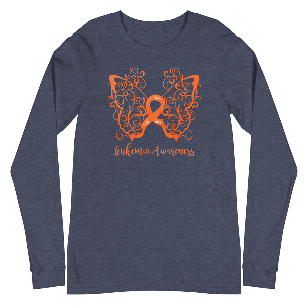 Leukemia Awareness Filigree Butterfly Long Sleeve Tee (Several Colors Available)