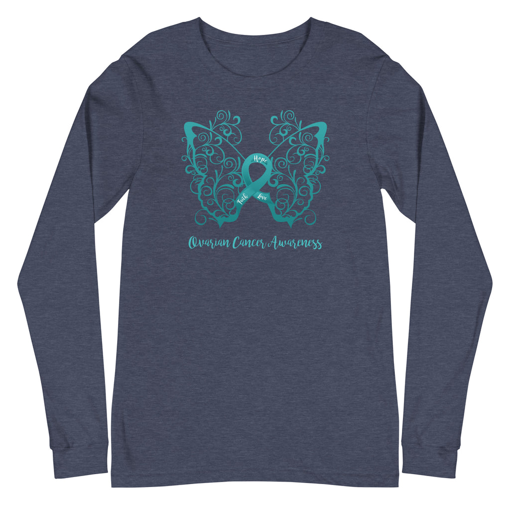 Ovarian Cancer Awareness Filigree Butterfly Long Sleeve Tee (Several Colors Available)