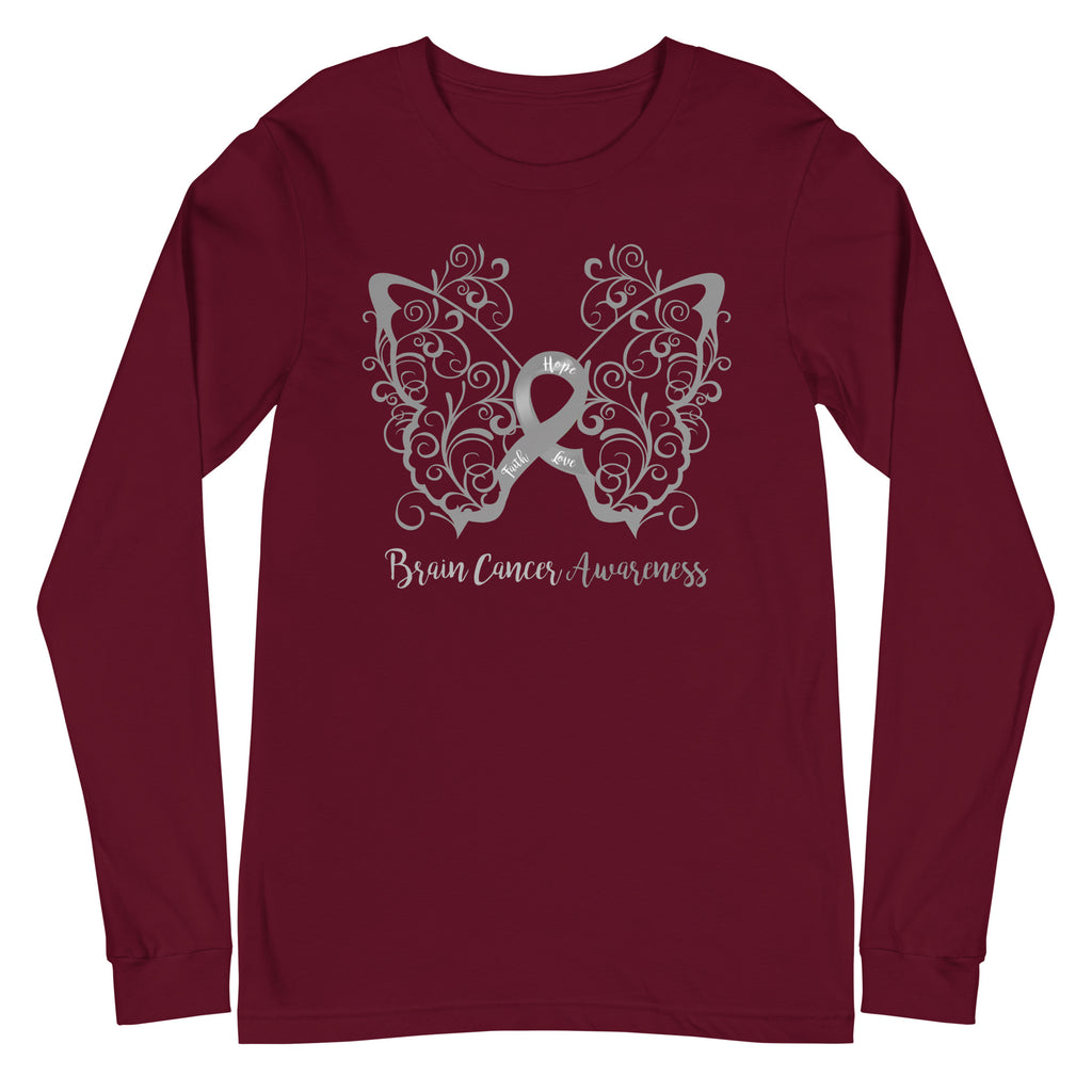 Brain Cancer Awareness Filigree Butterfly Long Sleeve Tee - Several Colors Available
