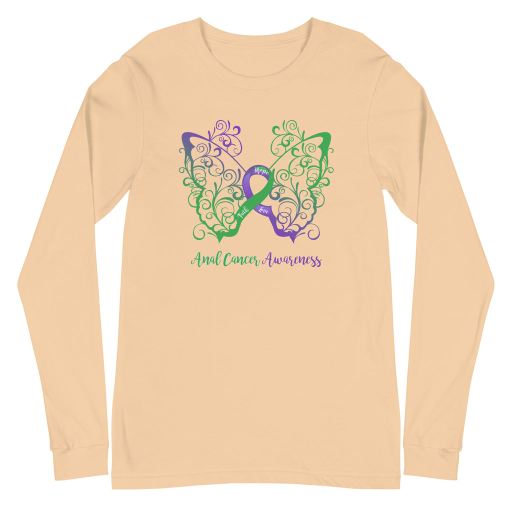Anal Cancer Awareness Filigree Butterfly Long Sleeve Tee (Several Colors Available)