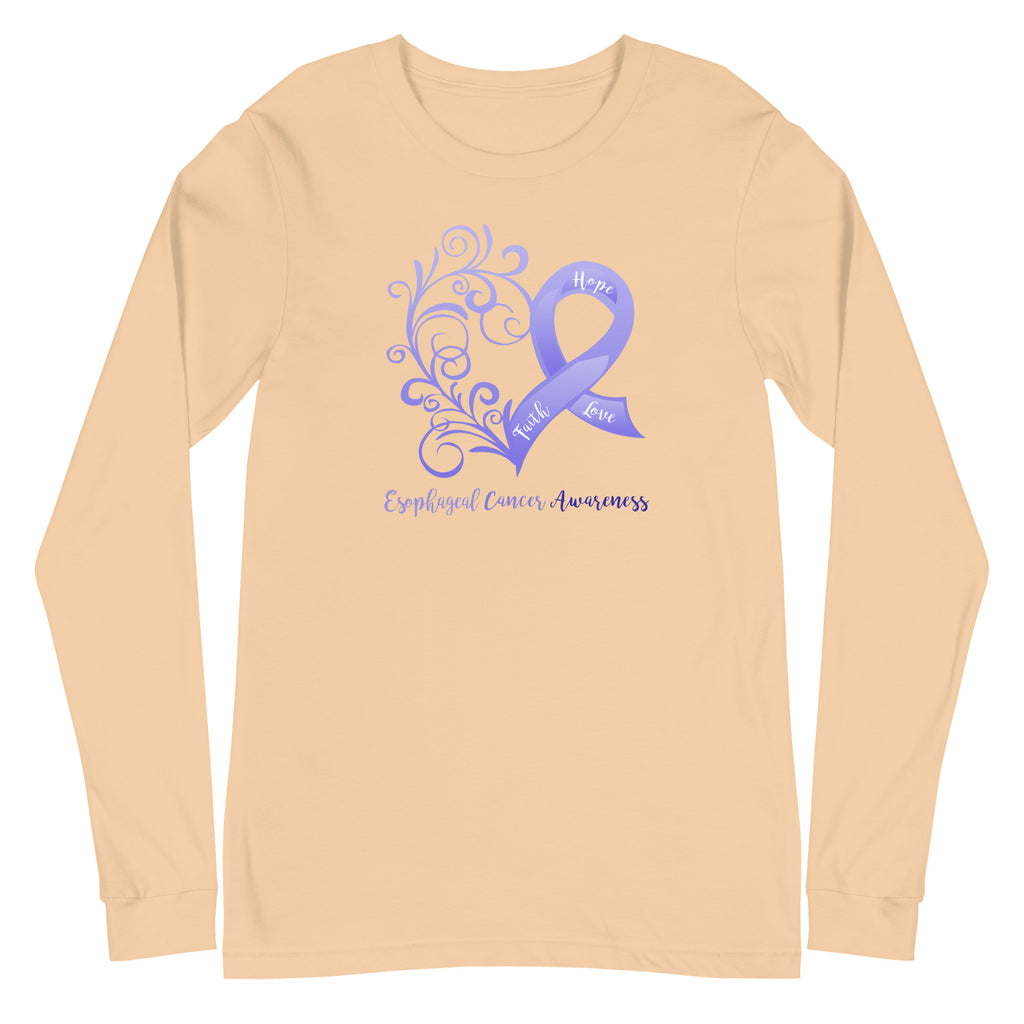 Esophageal Cancer Awareness Heart Long Sleeve Tee - Light Colors