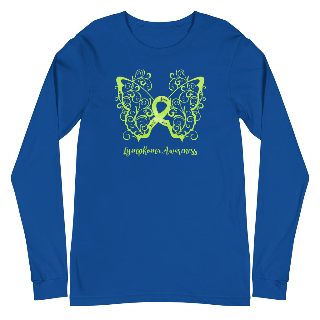Lymphoma Awareness Filigree Butterfly Long Sleeve Tee (Several Colors Available)